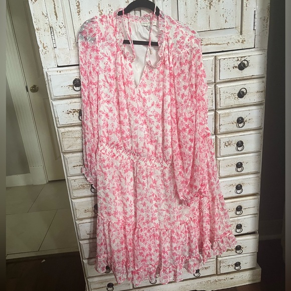 Pink Floral Smocked Waistline Long Sleeve Ruffles By Skies Are Blue, size 3X - Picture 3 of 5